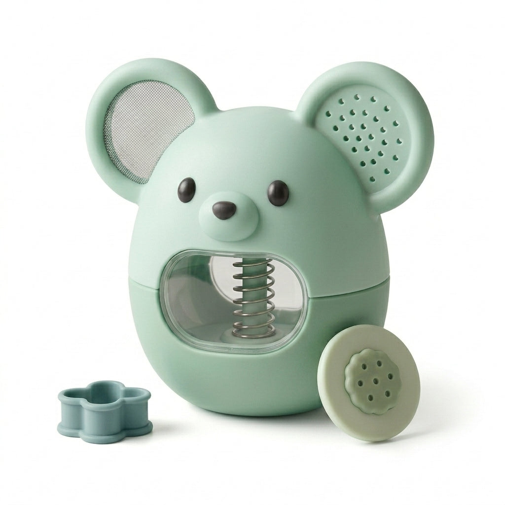 Hieankd™ Cute Bear Flour Sifter and Cocoa Duster - Spring-Loaded Powdered Sugar Shaker with Dual-Sided Mesh & Hole Dispenser, Mess-Free Handheld Baking Tool for Cakes, Cookies, Latte Art, and Spices