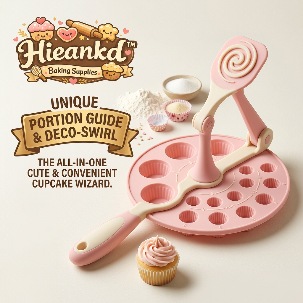 Hieankd™ Cupcake Wizard All-in-One Baking Tool - Cute Pink Silicone Cupcake Mold & Batter Portion Guide, Mini Muffin Pan with Deco-Swirl Press for Easy Pastry Prep & Decorating Supplies