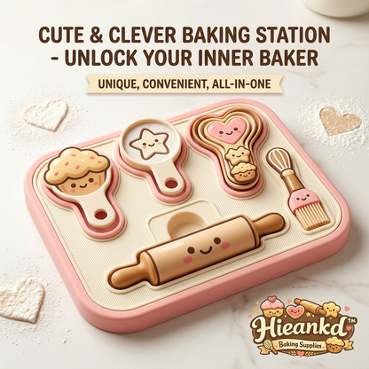Hieankd™ Kids Pretend Play Baking Toy Set - Kawaii Kitchen Shape Sorter Board with Mini Rolling Pin, Cookie Cutters, Pastry Brush - Montessori Sensory Toy & Playdough Tools Kit for Toddler Girls & Boys 3+