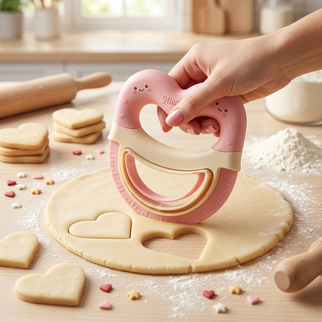 Hieankd™ Innovative Multi-Cutter & Measuring Tool - Cute Heart-Shaped Pastry Cutter, Nested Cookie & Dough Cutter Set with Built-In Ruler, Ergonomic Easy-Grip Baking Accessories for Pie Crust, Fondant & Cookies