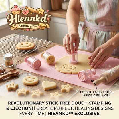 Hieankd™ 4-Piece Plunger Cookie Cutter Set - Non-Stick Cookie Stamps with Easy Ejector - Cute Smiley Face, Star, and Heart Dough Press Molds for Baking, Pastry, Fondant, and DIY Biscuits