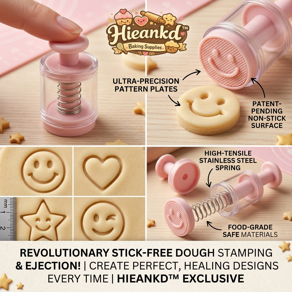 Hieankd™ 4-Piece Plunger Cookie Cutter Set - Non-Stick Cookie Stamps with Easy Ejector - Cute Smiley Face, Star, and Heart Dough Press Molds for Baking, Pastry, Fondant, and DIY Biscuits